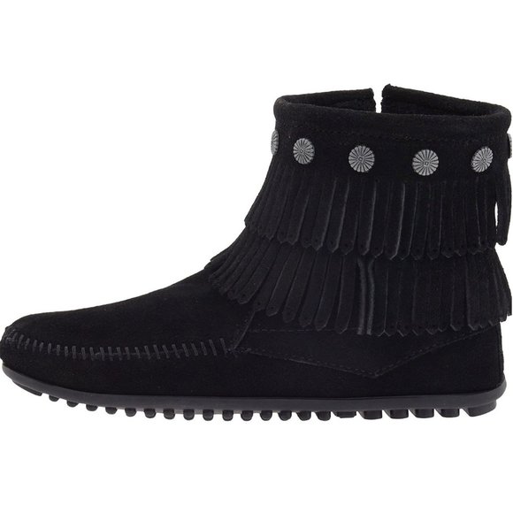 Minnetonka Double Fringe Side Zip Boots Sz 8 - Picture 2 of 10